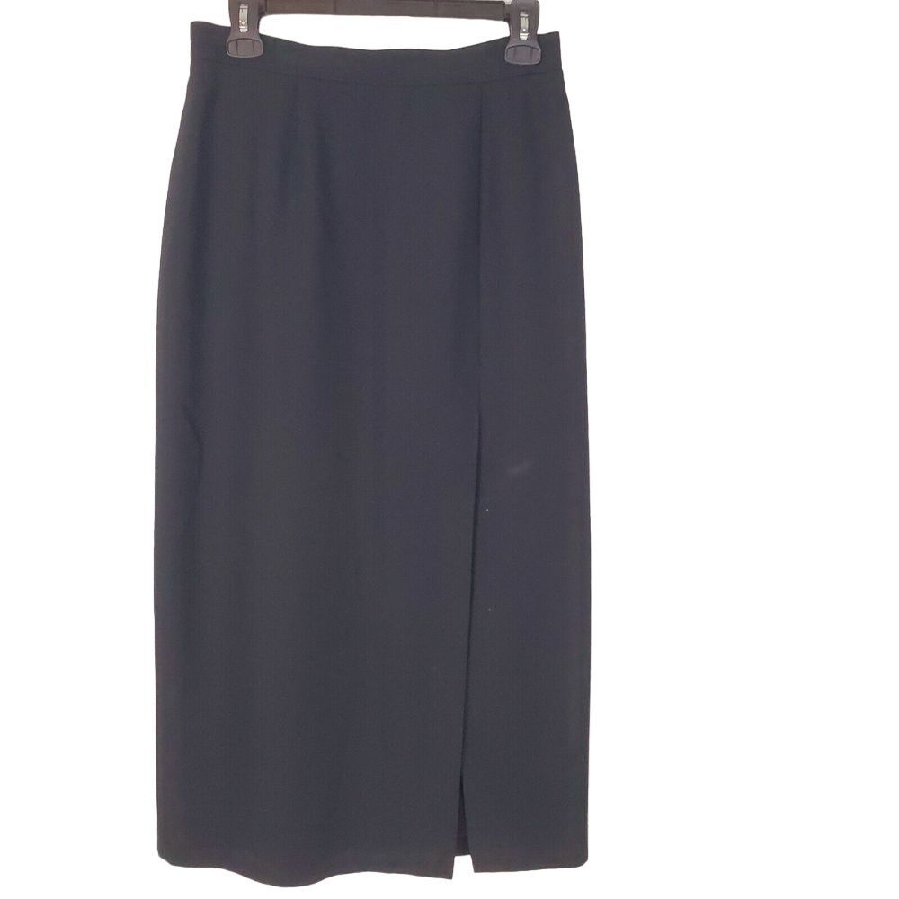 Vintage JH Collectibles Petite Long Black Wool Pencil Skirt High Slit‎ Size 10P